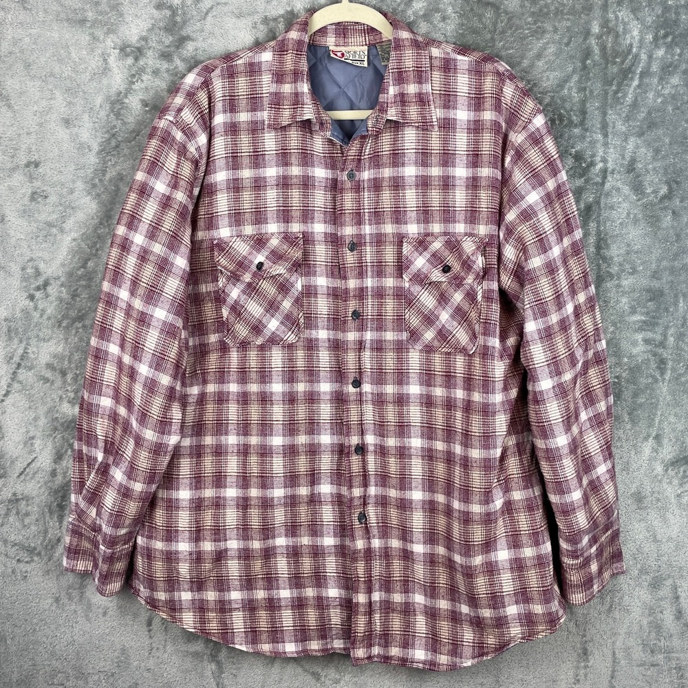 Vintage Sports Afield Plaid Quilted Flannel Shirt‎ Mens XL Insulated Shacket 80s